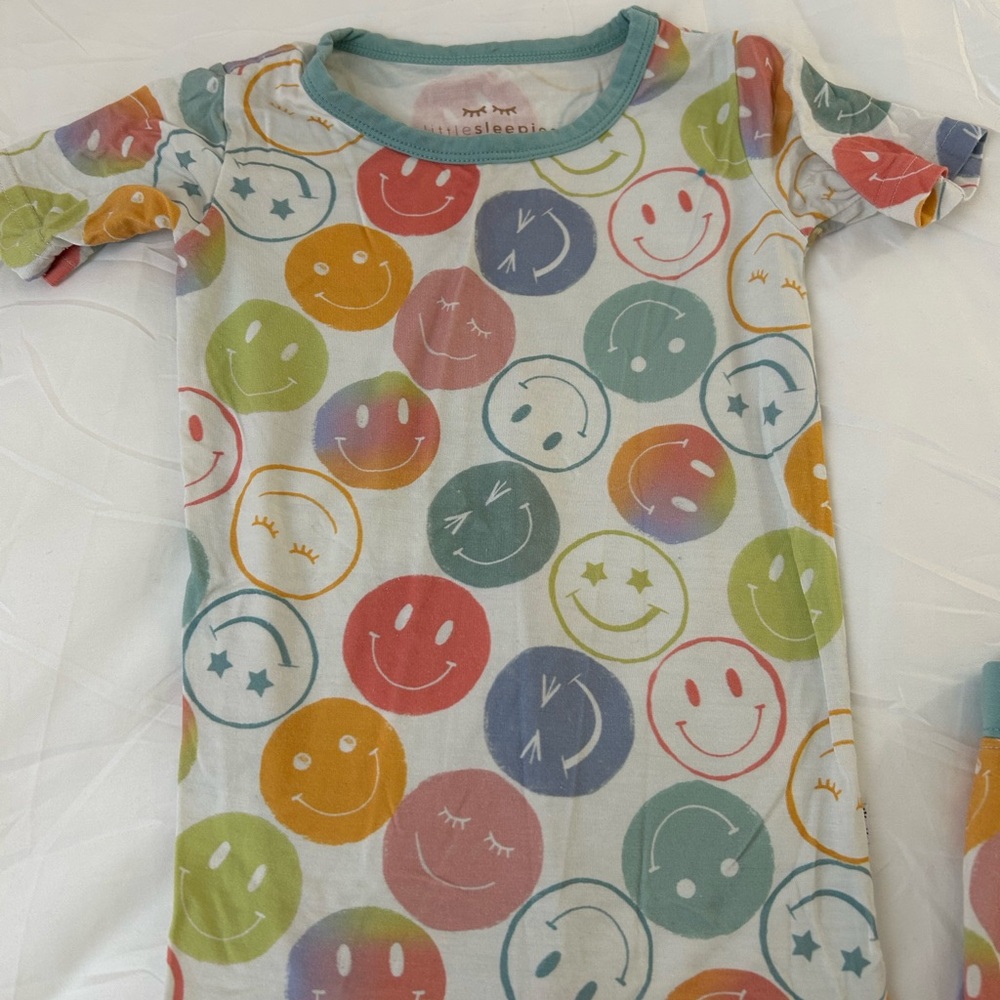 Little Sleepies Orange and Green Pajama Sets with Playful Smiley Face Design 2t